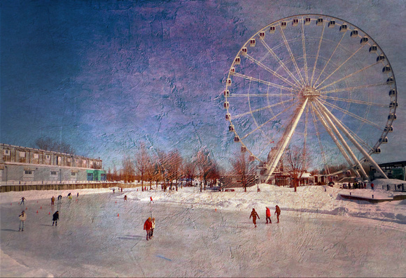 Big wheel in Old Montreal, with skating ring